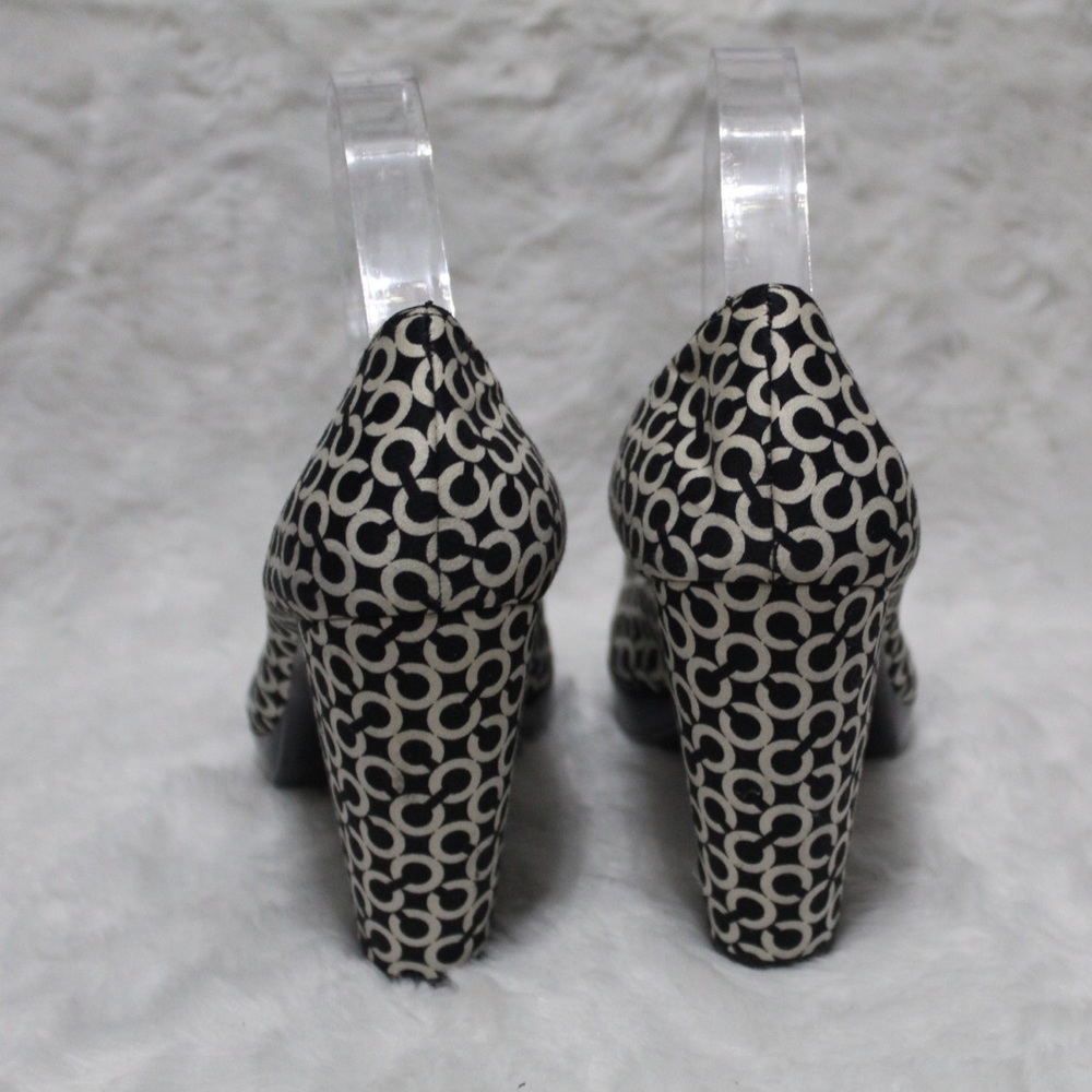 Black & White Patterned Peep-Toe Block Heel Pumps - Picture 3 of 8